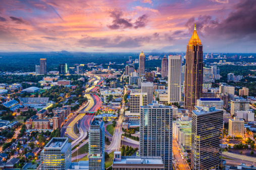 Atlanta skyline at sunset